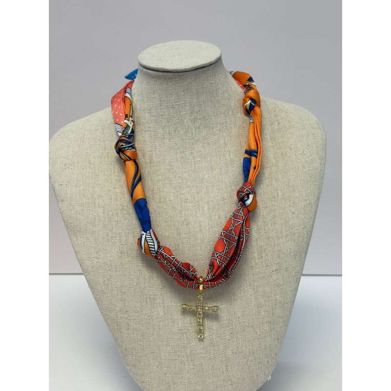 Scarf Necklace ~ Orange: Cross