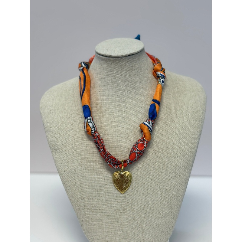 Scarf Necklace ~ Orange: Gold Heart