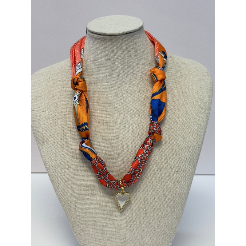 Scarf Necklace ~ Orange: White Heart