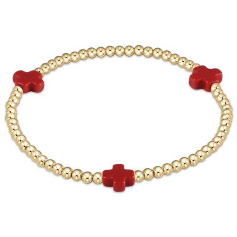 Signature Cross Gold Pattern 3mm Bead Bracelet – Red