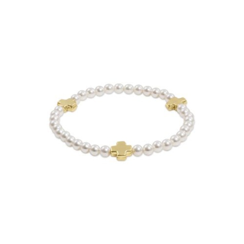 Signature Cross Pearl Pattern 4mm Bead Bracelet – Gold