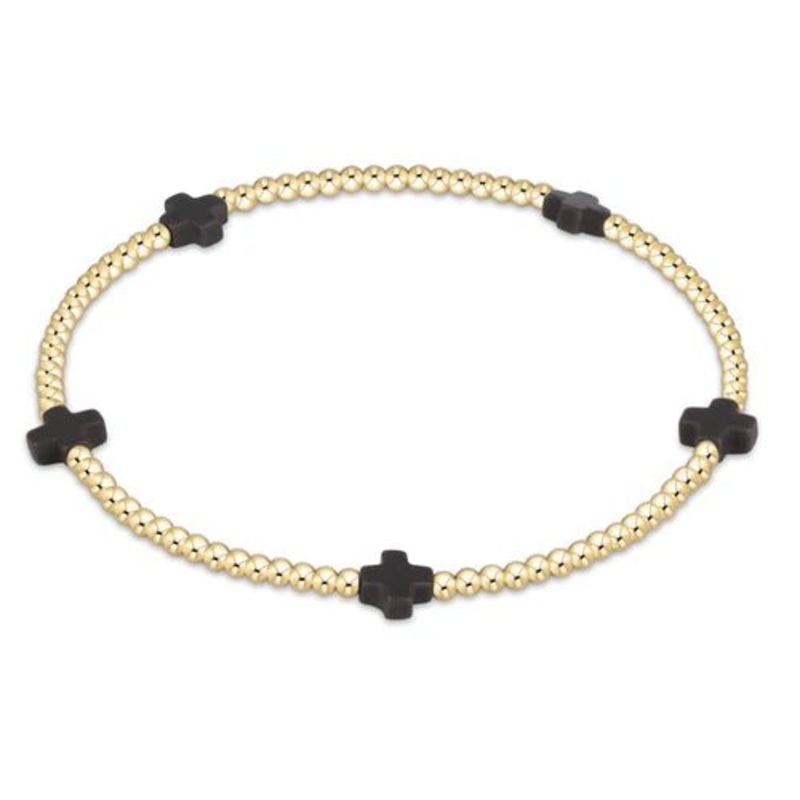 Signature Cross Small Gold Pattern 2mm Bracelet – Charcoal