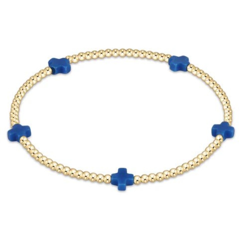 Signature Cross Small Gold Pattern 2mm Bracelet – Cobalt
