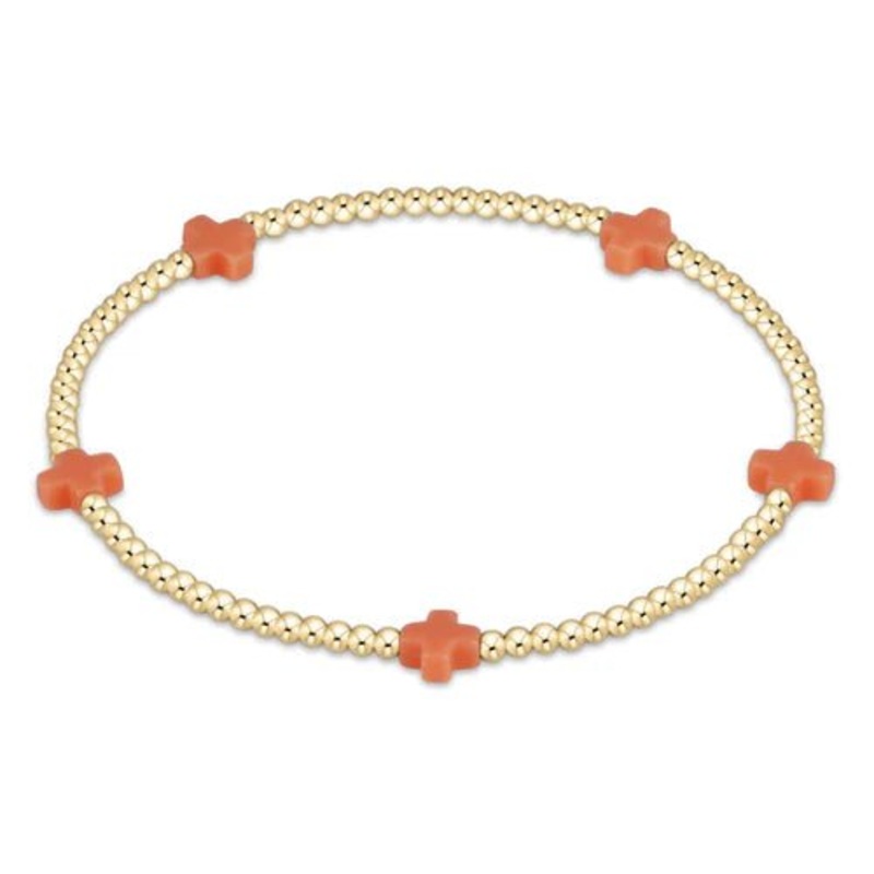 Signature Cross Small Gold Pattern 2mm Bracelet – Coral