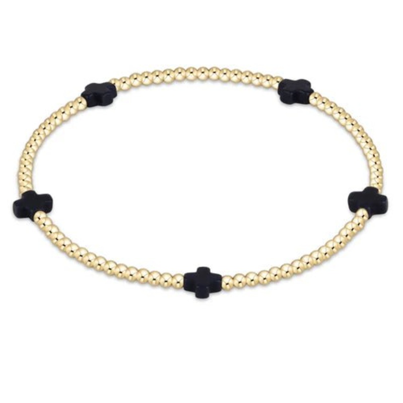 Signature Cross Small Gold Pattern 2mm Bracelet – Navy