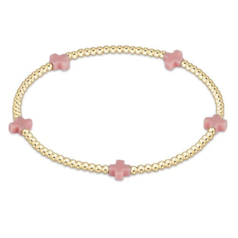 Signature Cross Small Gold Pattern 2mm Bracelet – Pink
