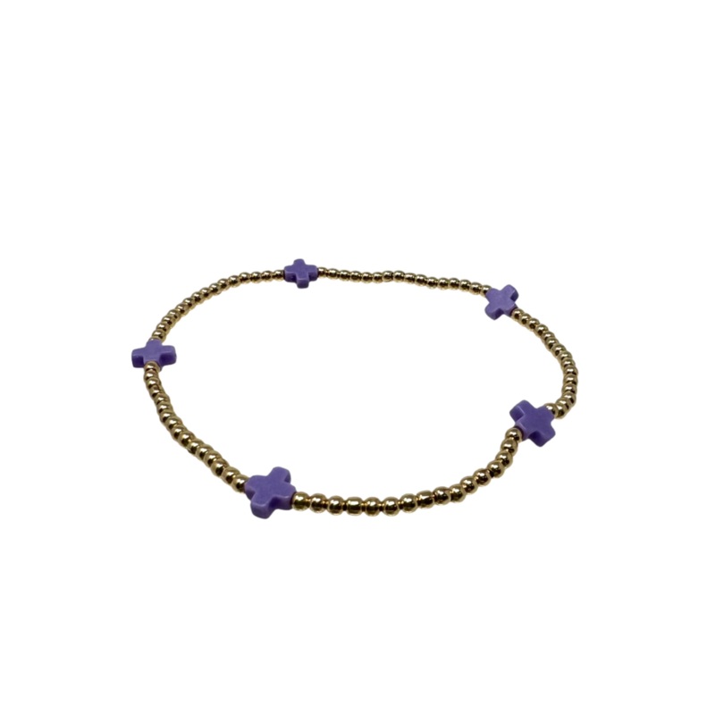 Signature Cross Small Gold Pattern 2mm Bracelet – Purple