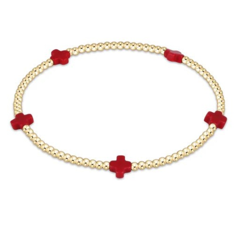 Signature Cross Small Gold Pattern 2mm Bracelet – Red