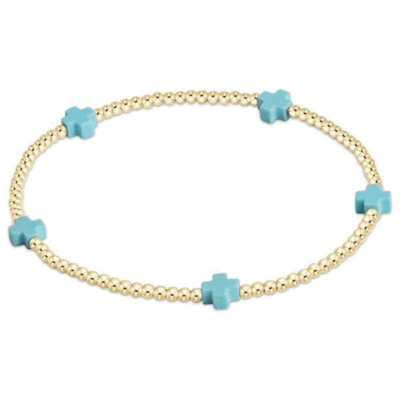 Signature Cross Small Gold Pattern 2mm Bracelet – Turquoise
