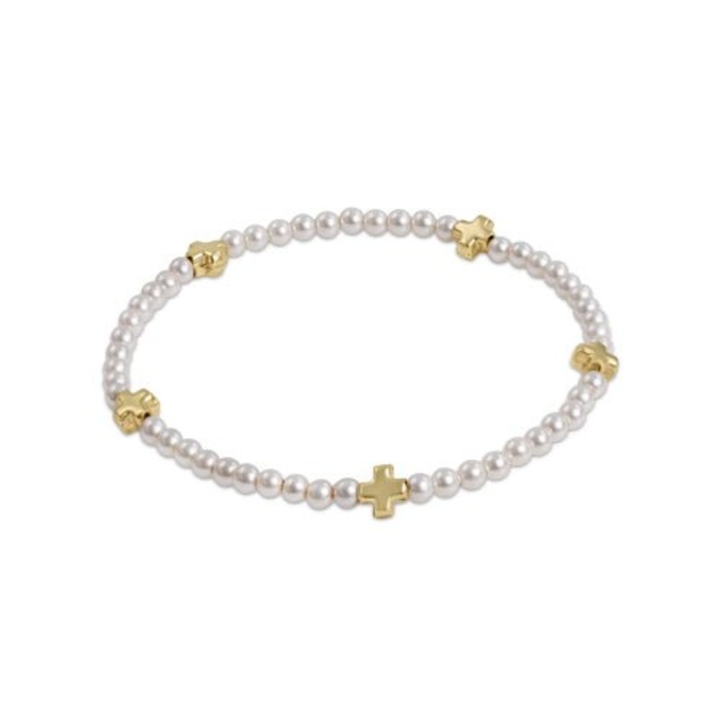 Signature Cross Small Pearl Pattern 3mm Bead Bracelet – Gold
