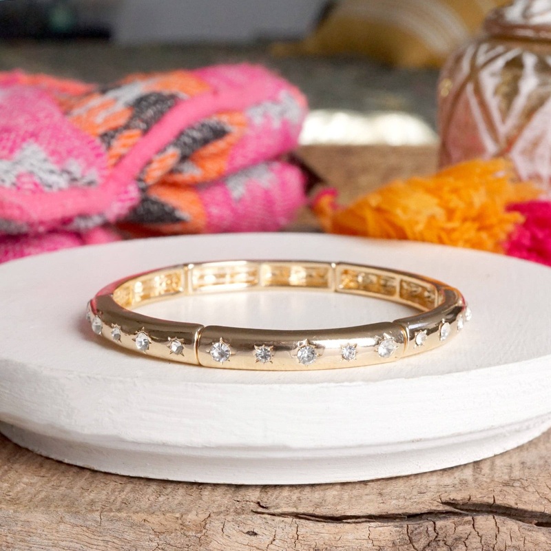Gold-Tone Eternity Stretch Bangle  Clear Crystal