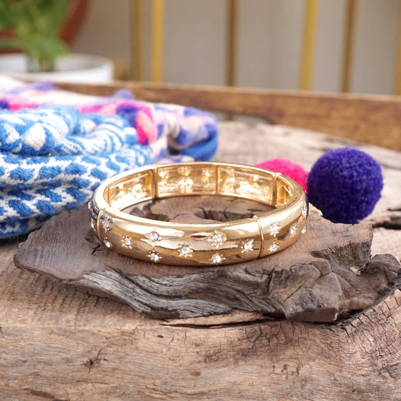 Gold-Tone Eternity Stretch Bangle  Wide – Clear Crystal
