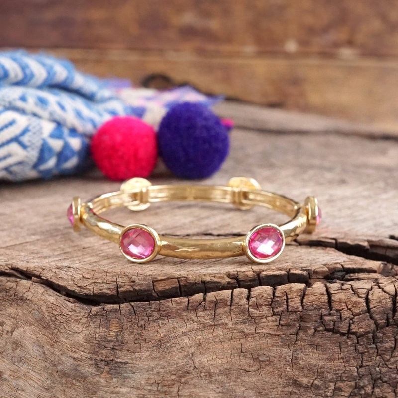 Jeweled Golden Bangle – Hot Pink