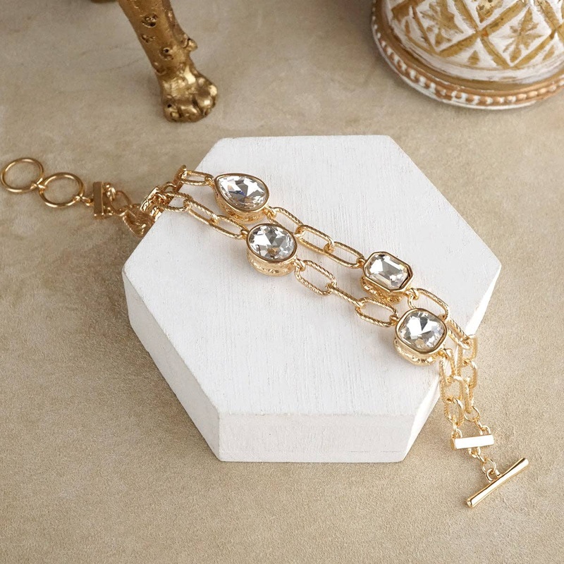 Statement Chain Bracelet with Reflective Crystals: Double Strand – Clear Crystal