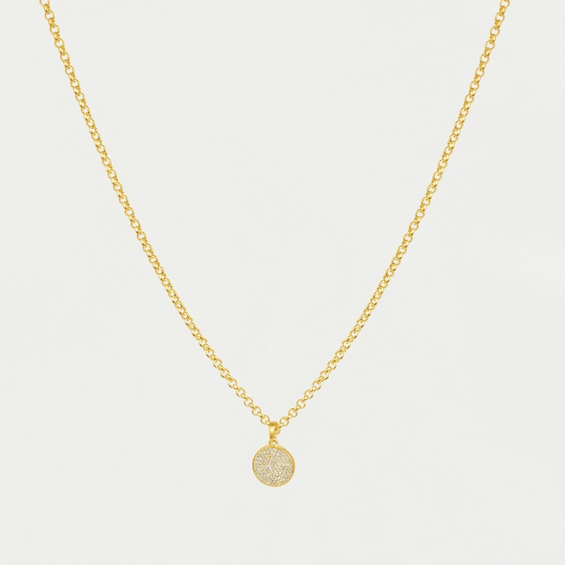 Madeleine Pave Pendant Necklace – Gold – White Top