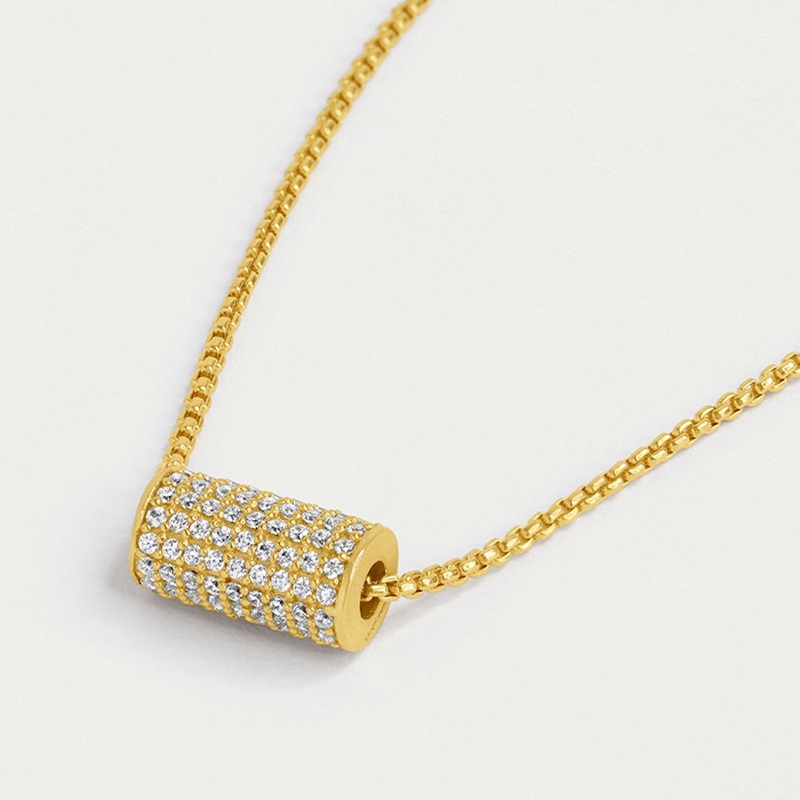 Petit Pave Mini Tube Necklace – Gold/White Topaz