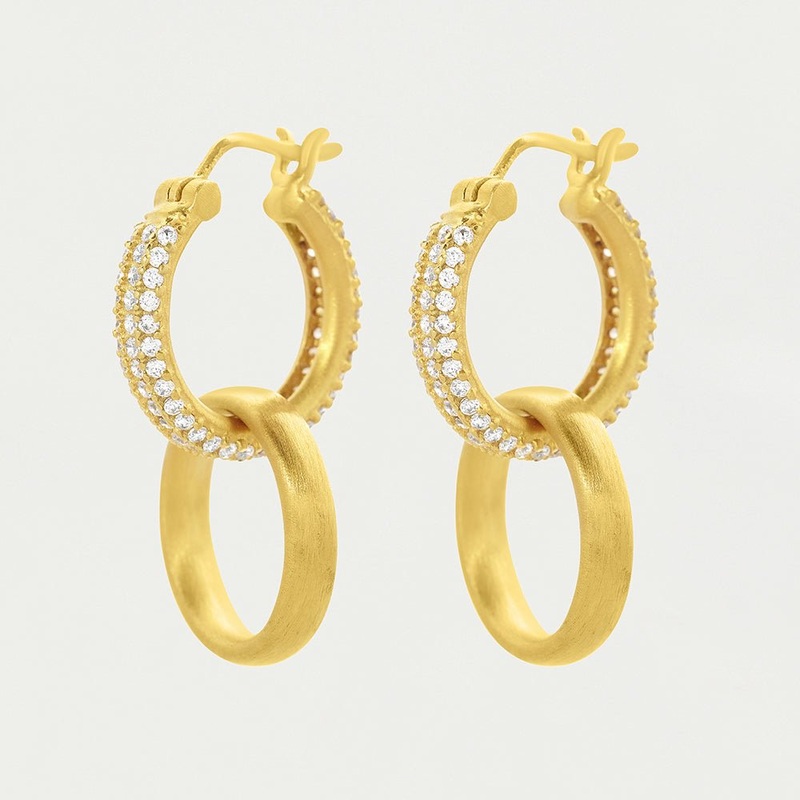 Petite Pave Drop Hoop – Gold/White Topaz