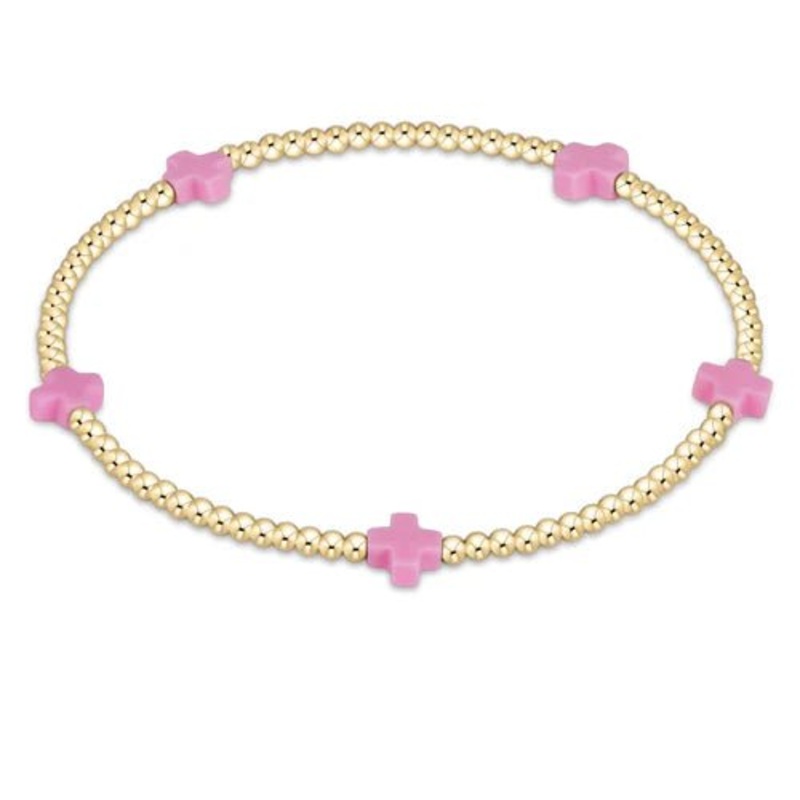 Signature Cross Small Gold Pattern 2mm Bracelet – Bright Pink