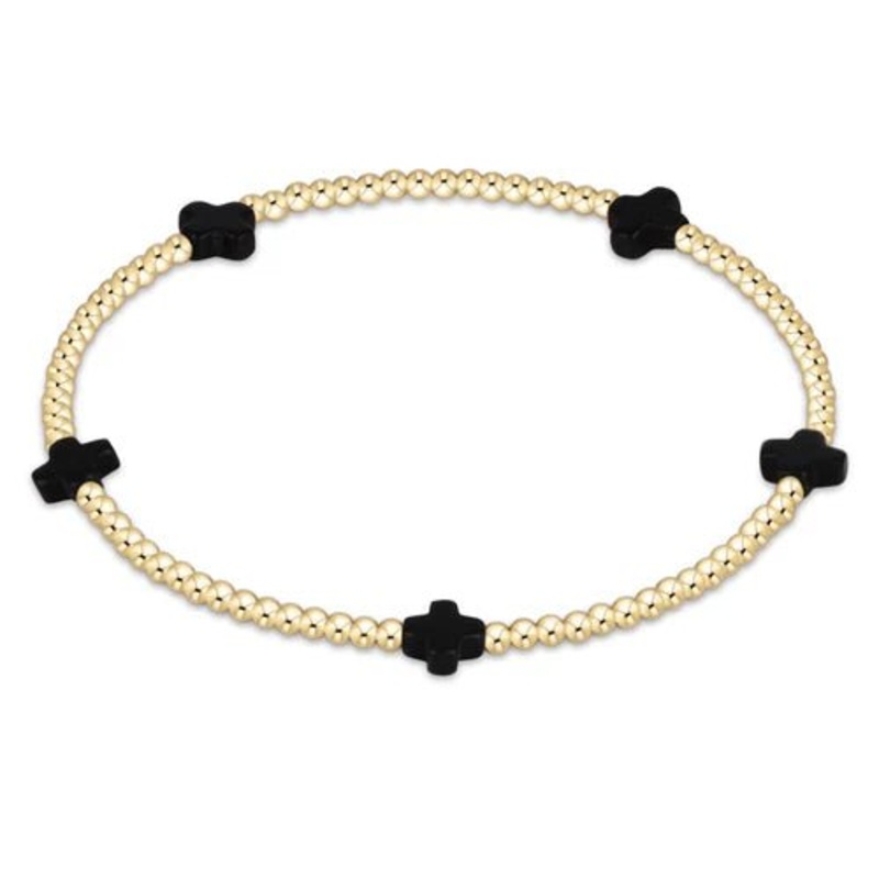 Signature Cross Small Gold Pattern 2mm Bracelet – Onyx