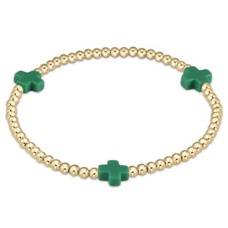 Signature Cross Gold Pattern 3mm Bead Bracelet – Emerald