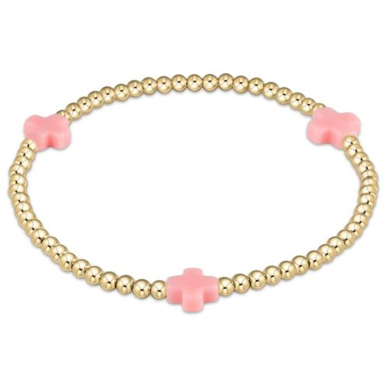 Signature Cross Gold Pattern 3mm Bead Bracelet – Pink