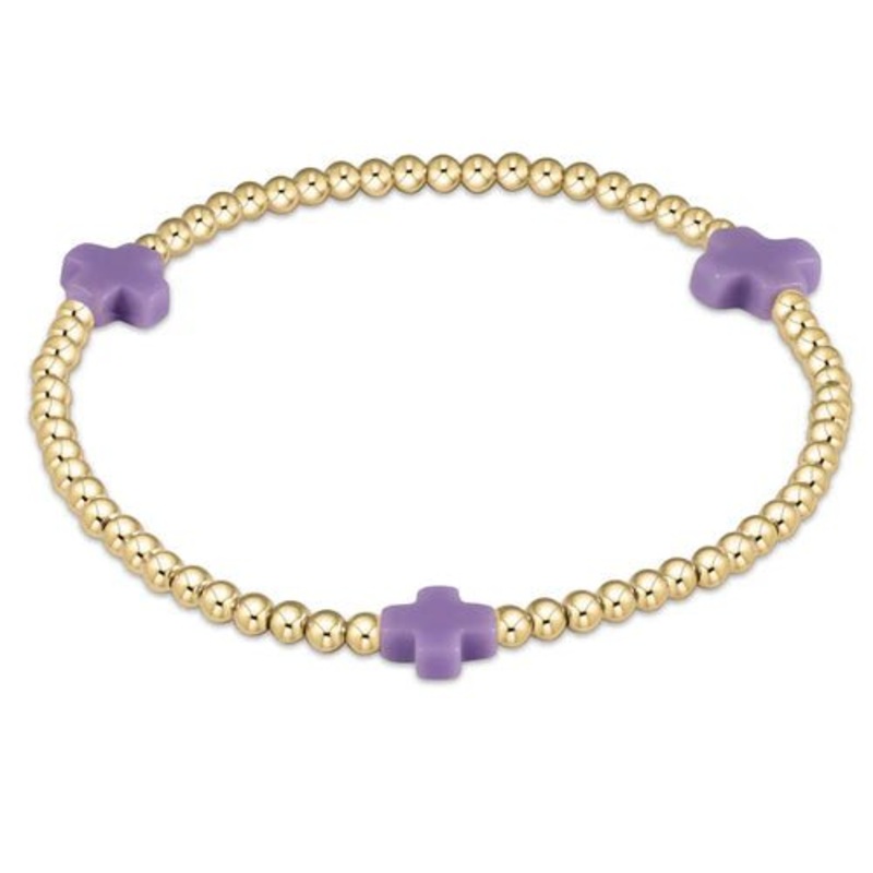 Signature Cross Gold Pattern 3mm Bead Bracelet – Purple