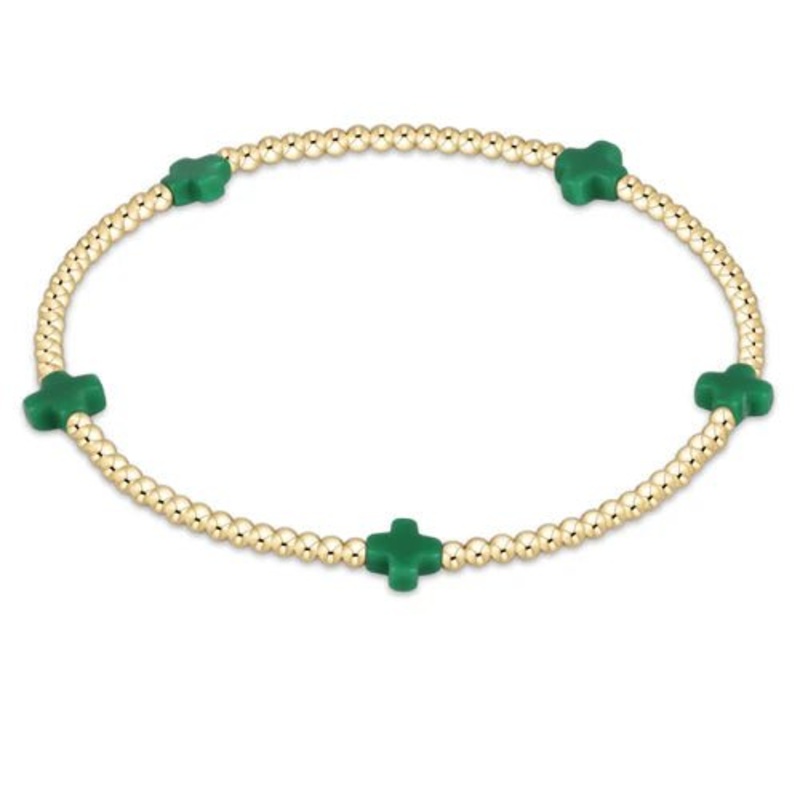 Signature Cross Small Gold Pattern 2mm Bracelet – Emerald