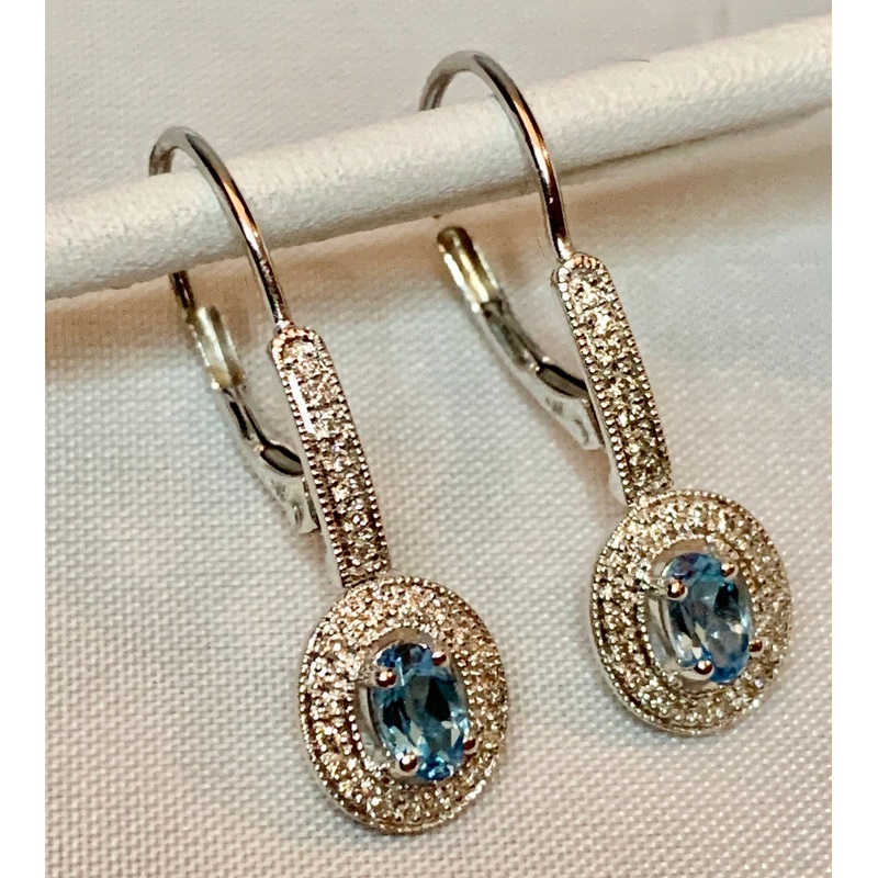 14K White Gold Diamond & Blue Topaz Earrings