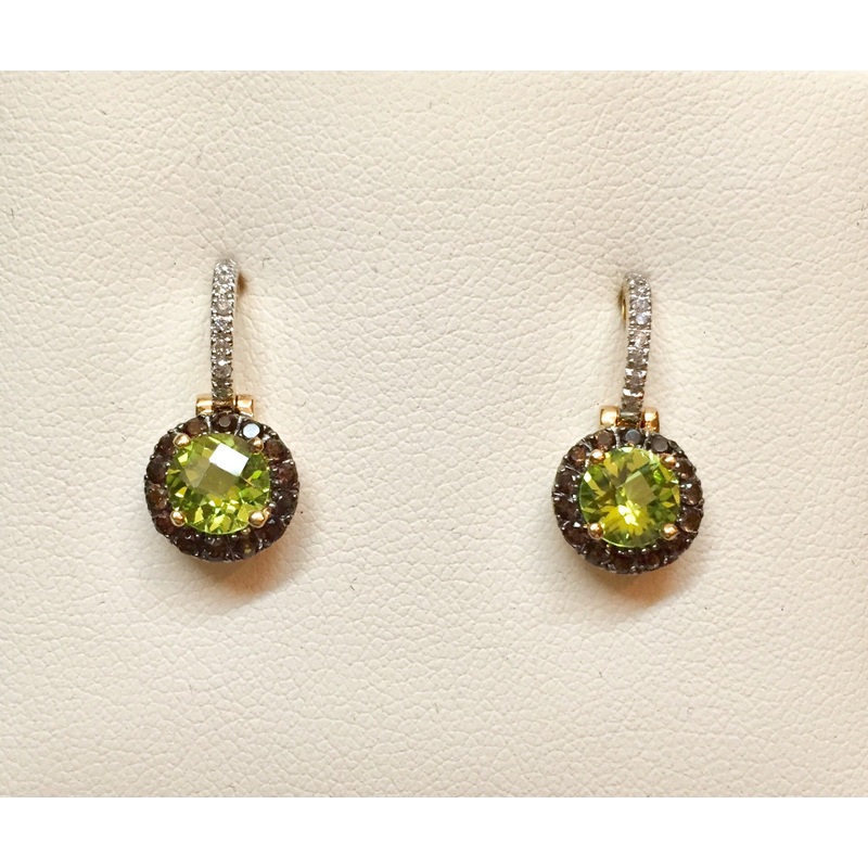 Peridot/Smokey Quartz/ Diamond Earrings