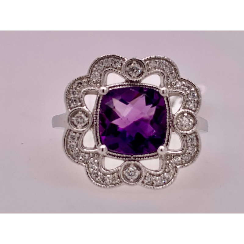 14K Amethyst & Diamond Ring
