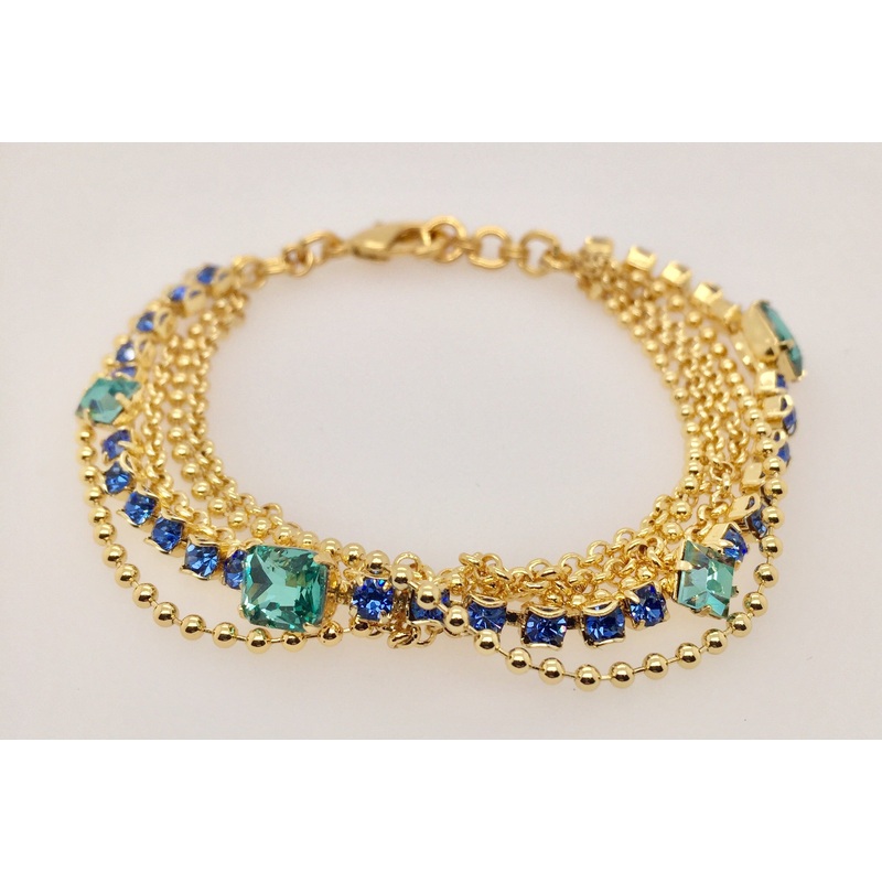Sorrelli Elegant Multi-Strand Crystal & Chain Tennis Bracelet