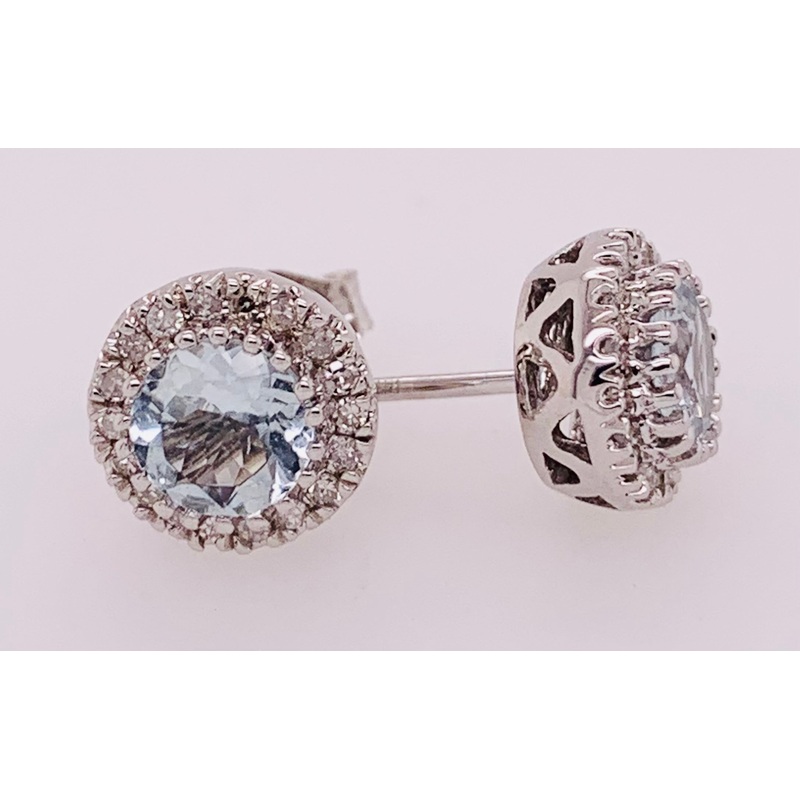 14K Aquamarine and Diamond Earrings