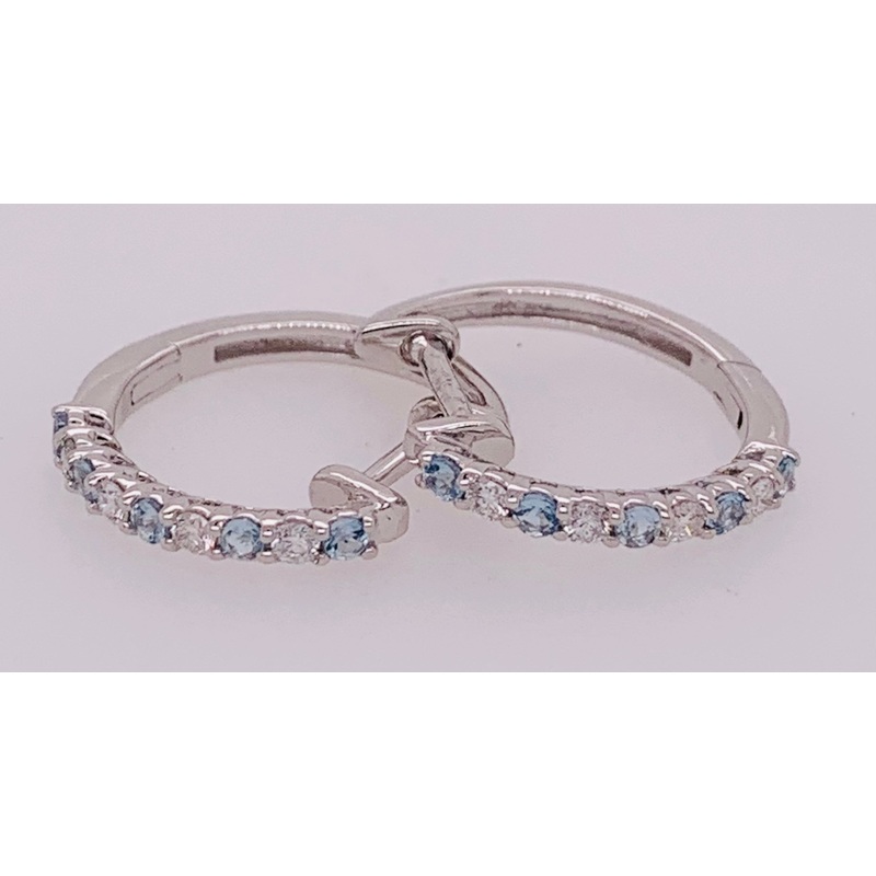 14K Aquamarine and Diamond Hoop Earrings
