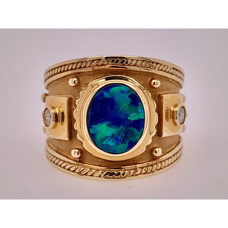 14K Etruscan Black Opal Ring