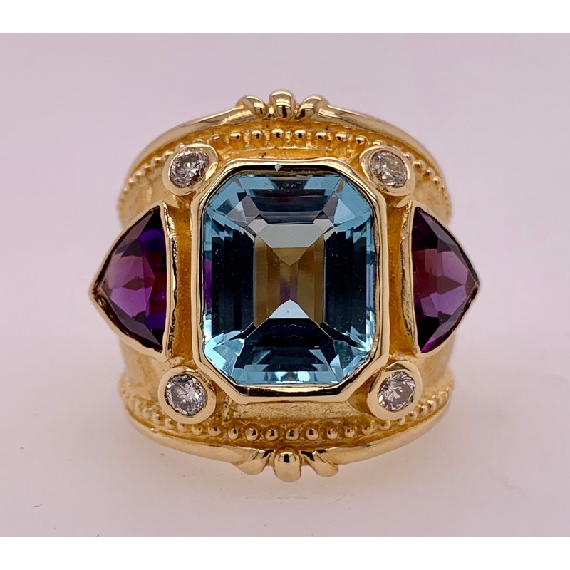 14K Etruscan Design Gemstone Ring