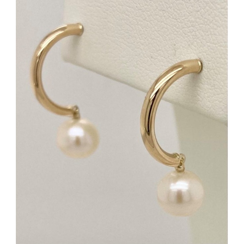 14K Pearl Half Hoop Earrings