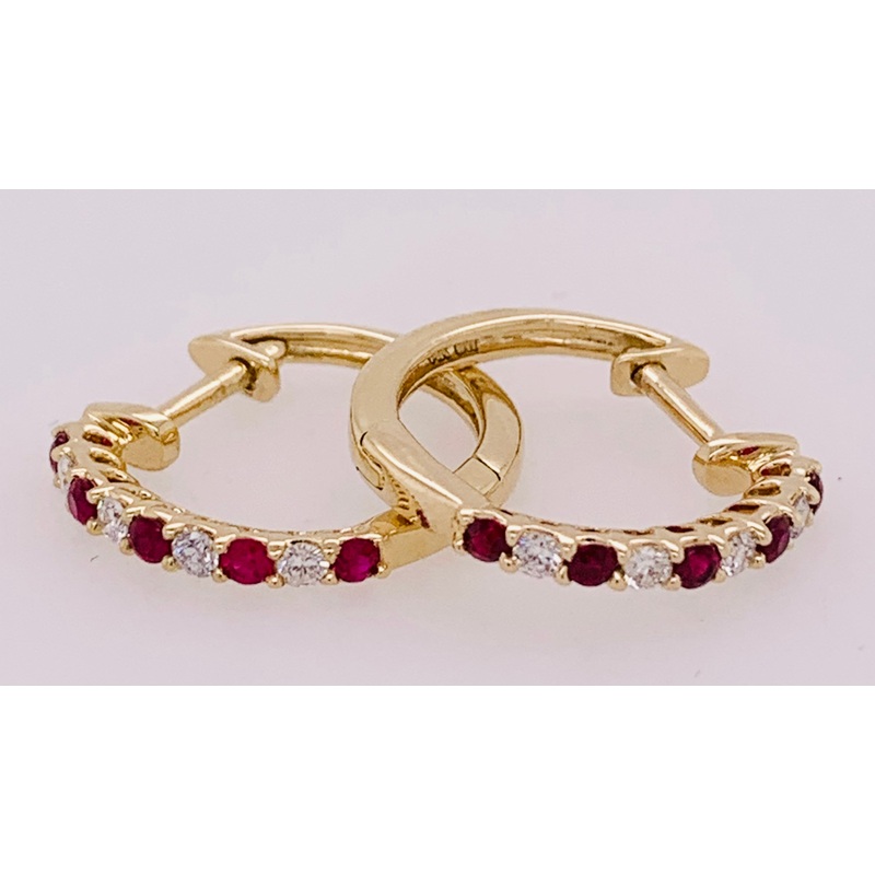 14K Ruby & Diamond Hoop Earrings