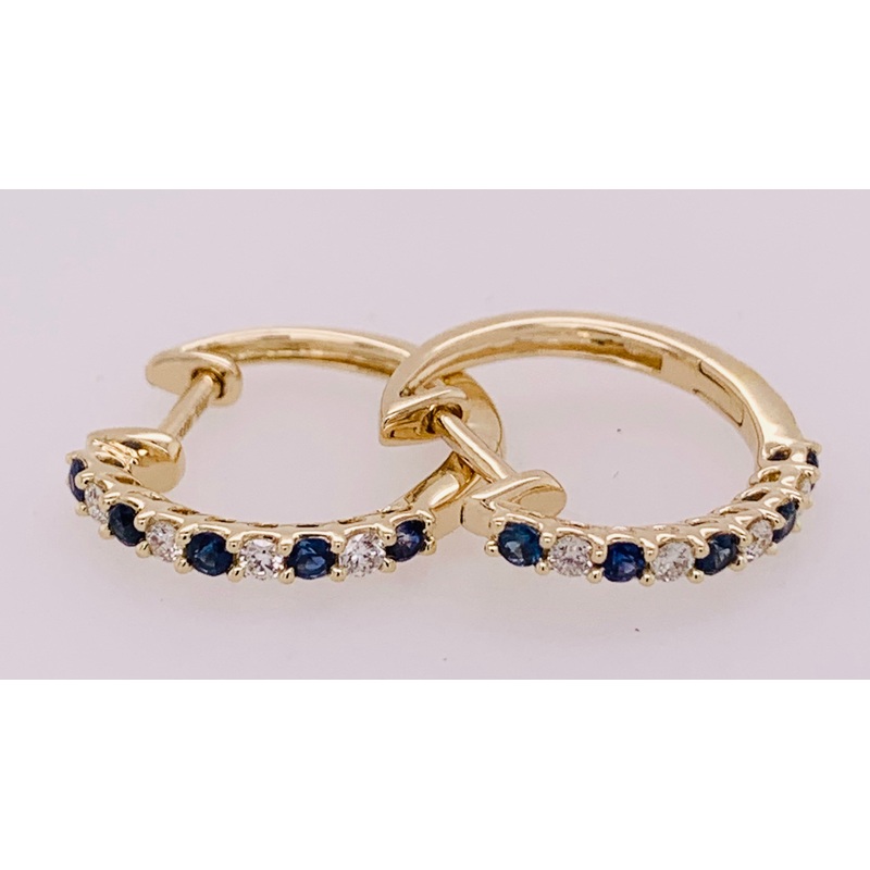 14K Sapphire & Diamond Hoop Earrings
