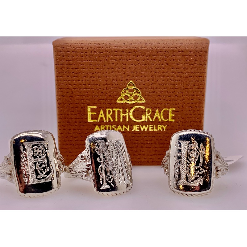 Earth Grace Deco Signet Ring|A|B|C|D|E|F|G|H|I|J|K|L|M|N|O|P|Q|R|S|T|U|V|W|X|Y|Z