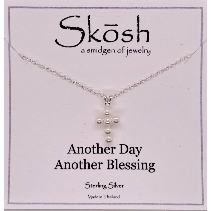 Skosh Small Pearl Cross Necklace