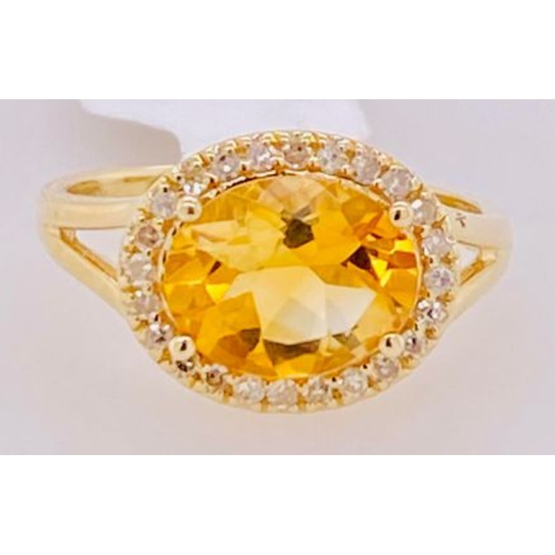 14K Gold Citrine & Diamond Ring