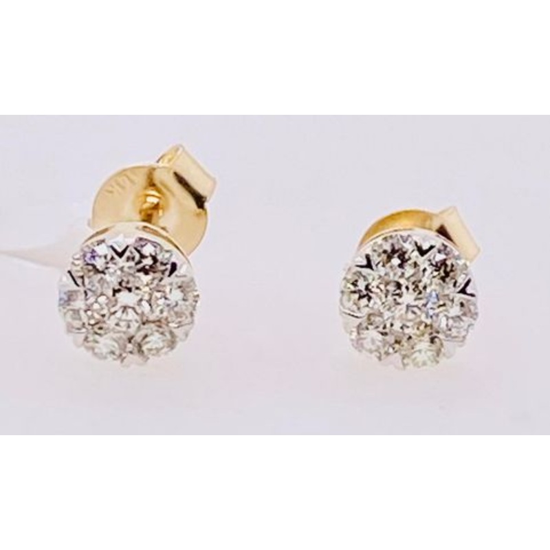 14K Gold Diamond Cluster Earrings