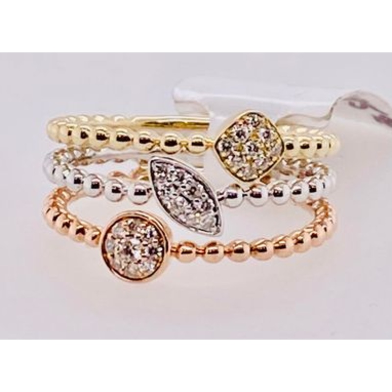14K Tri-Color Diamond Stack Ring