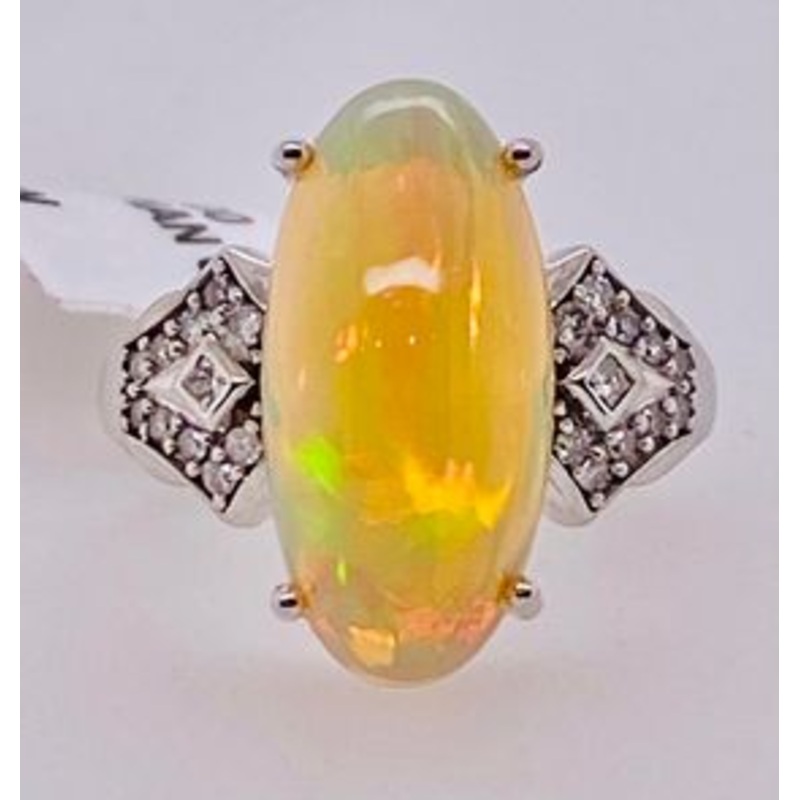 14K White Gold Ethiopian Opal and Diamond Ring