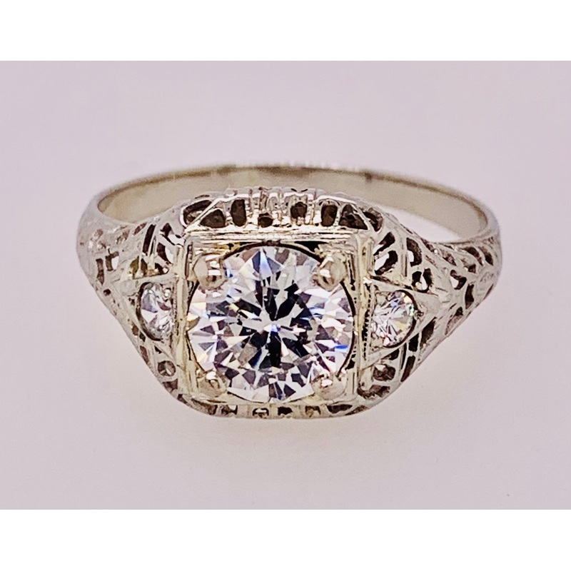 18K White Gold Antique Filigree Ring