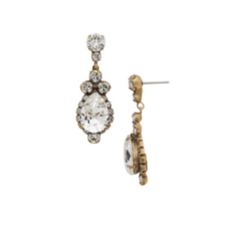 Central Teardrop and Round Crystal Dangle Earrings