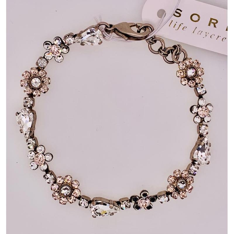 Tear Drop and Flower Crystal Tennis Bracelet