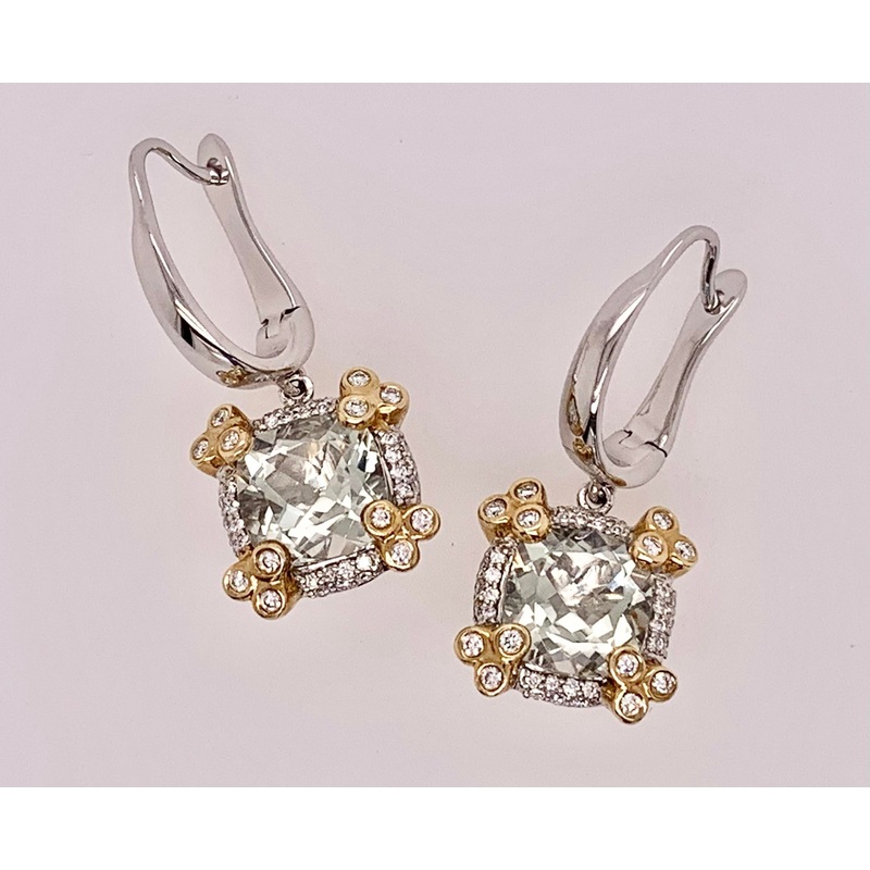 14K Prasiolite & Diamond Earrings