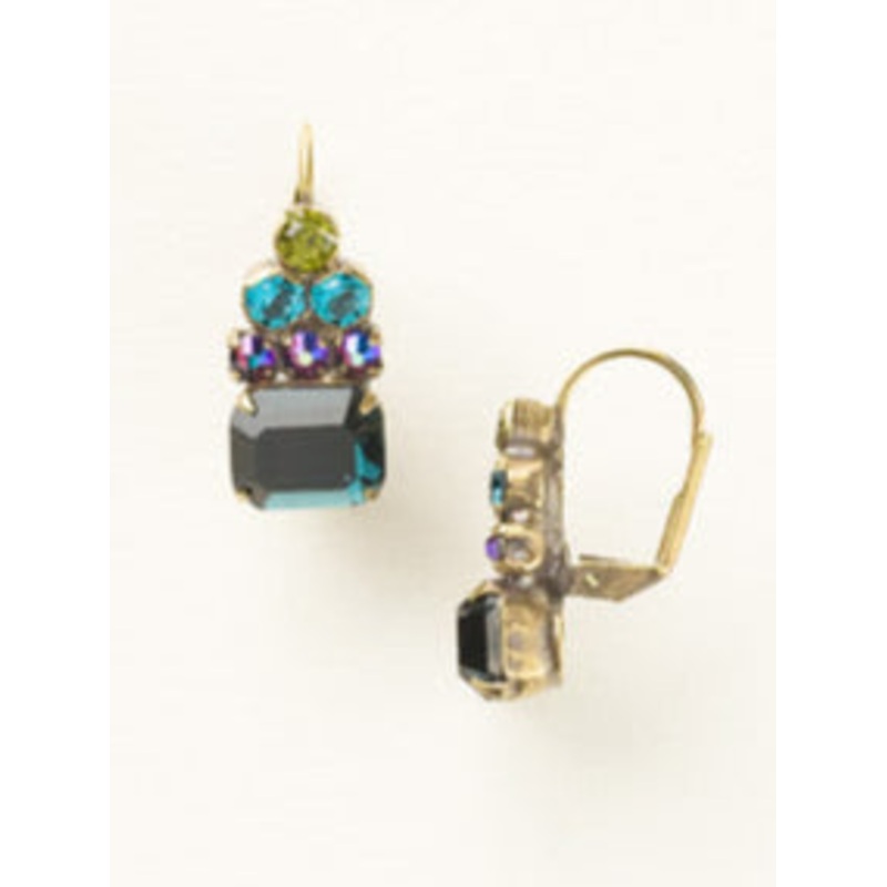 Round Crystal Pyramid and Octagon Dangle Earrings