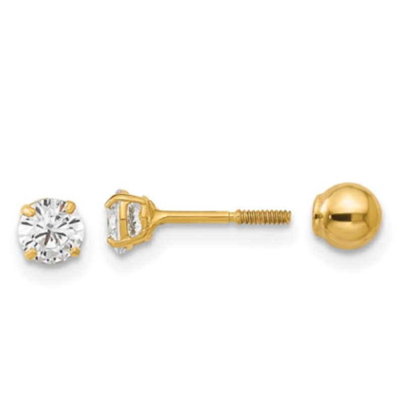 14K Reversible Ball and CZ Earrings